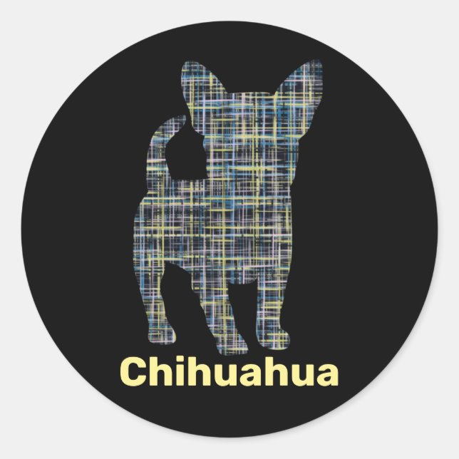 Sticker Rond Chihuahua Grille jaune et noire (Devant)