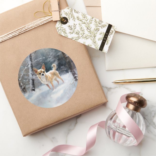 Sticker Rond Chihuahua Laisser neiger Noël (Cadeaux)