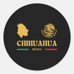 Sticker Rond Chihuahua Mexique avec Emblem Mexicain Chihuahua M