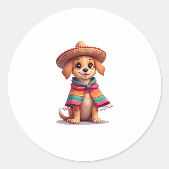 Sticker Rond Chihuahua Mexique Cinco de Mayo Funny Chien (1) (Devant)