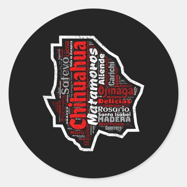Sticker Rond Chihuahua Mexique Mapa Municipios État mexicain (Devant)