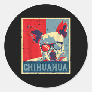 Sticker Rond Chihuahua Obama Poster Vintage Chiwawa Amoureux de