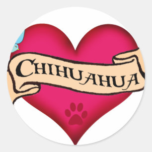 Sticker Rond Chihuahua Tattoo Heart