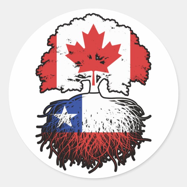 Sticker Rond Chili Chilien Canada Drapeau des racines d'arbres (Devant)