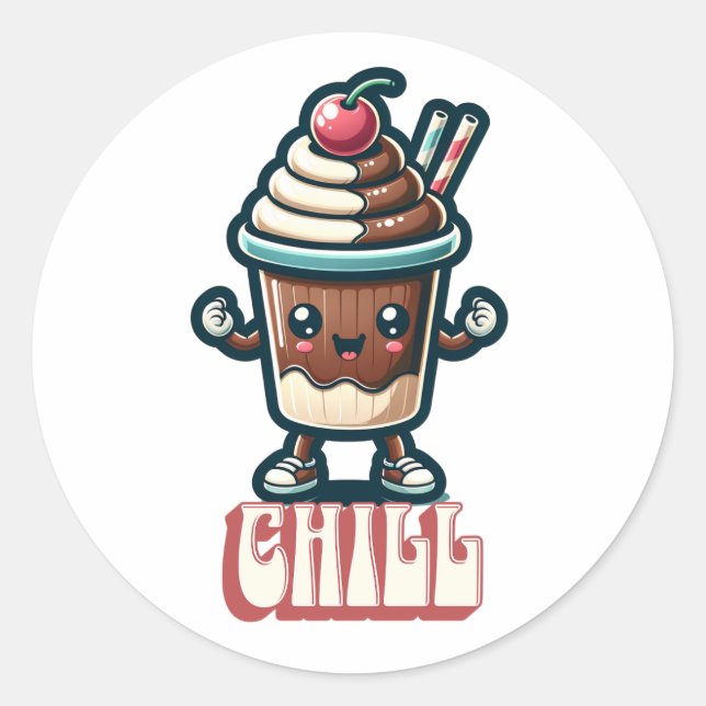 Sticker Rond Chill Chocolat Milkshake Pun (Devant)