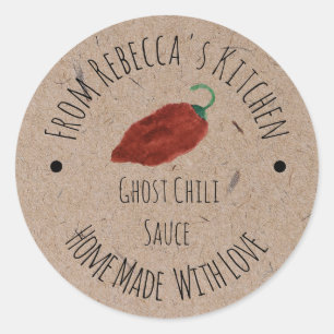 Sticker Rond Chilli Fantôme Sauce Chaude Maison Papier Kraft