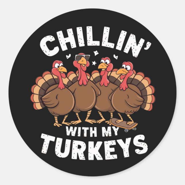 Sticker Rond Chillin avec mes clés Thanksgiving cadeau famille (Devant)