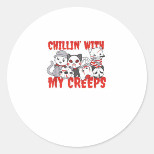Sticker Rond Chillin Avec Mes Creeps Chat Horreur Killer Hallow