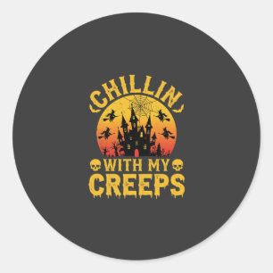 Sticker Rond Chillin Halloween Avec Mes Creeps Château Hanté De
