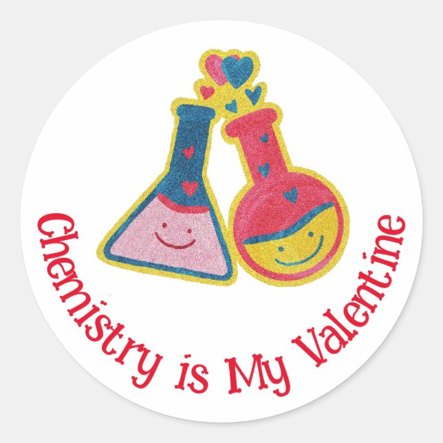 Sticker Rond Chimiste drôle Cute Valentine's Day Chimie Classe (Devant)