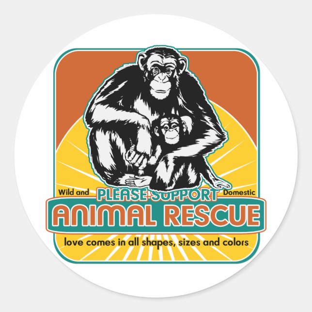 Sticker Rond Chimpanzé de sauvetage animal (Devant)