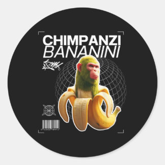 Sticker Rond Chimpanzi Bananini Amusants Caractère Art