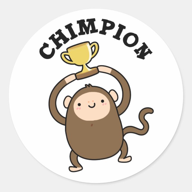 Sticker Rond Chimpion Funny Champion Chimpanzé Pun (Devant)