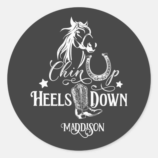 Sticker Rond Chin up talons bas cowgirl cheval amoureux équitat (Devant)