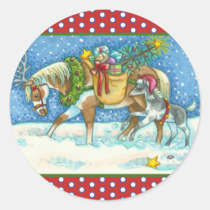 STICKER ROND CHINCOTEAGUE PONIES & VACANCES SOUHAITE HORSE STIC