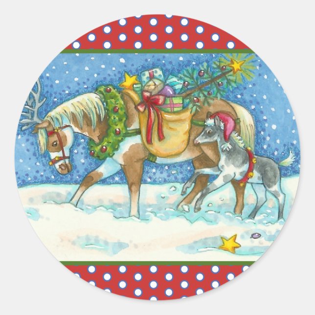 STICKER ROND CHINCOTEAGUE PONIES & VACANCES SOUHAITE HORSE STIC (Devant)