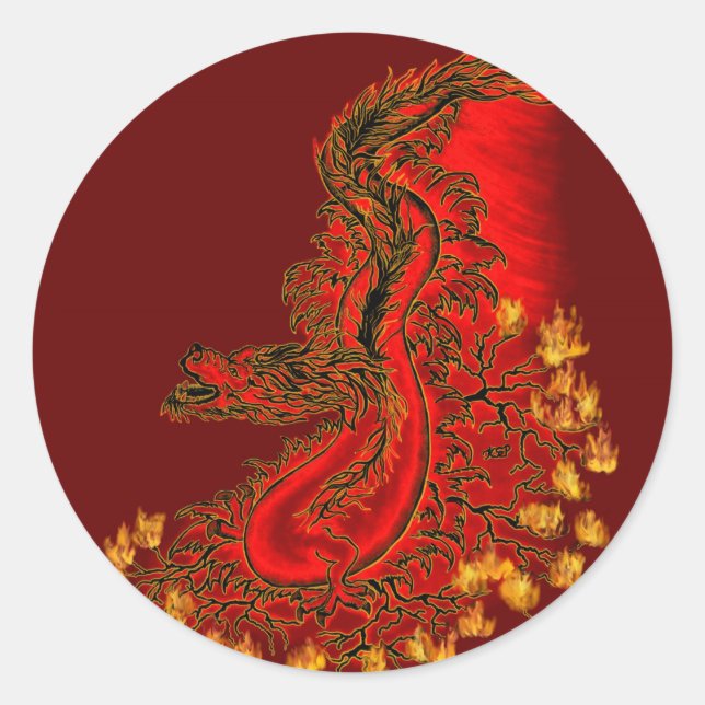 Sticker Rond Chine Dragon rouge et or design (Devant)