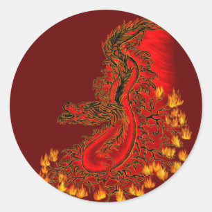 Sticker Rond Chine Dragon rouge et or design