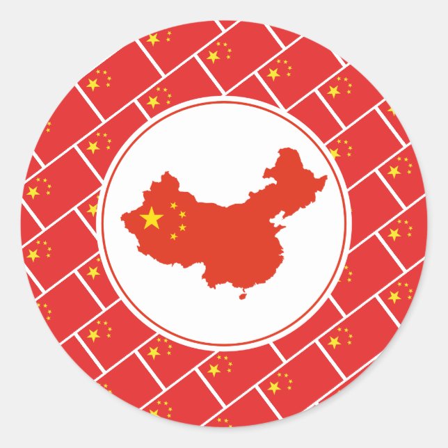 Sticker Rond CHINE DRAPEAU chinois Carte Patriotique élégant (Devant)