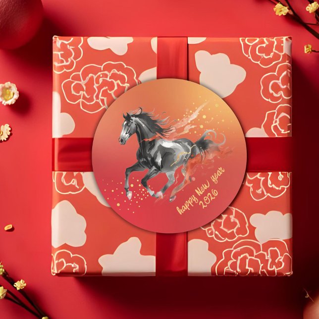 Sticker Rond Chinese New Year 2026 Horse Ink New Year Party (Créateur téléchargé)
