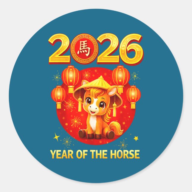 Sticker Rond Chinese New Year 2026 Year Of The Horse  (Devant)
