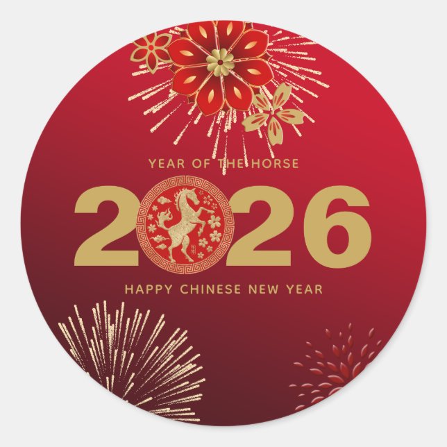 Sticker Rond Chinese New Year of the Horse Gold Red (Devant)