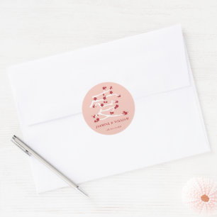 Sticker Rond Chinois Ai Love Rouge Cerise Fleurs Fiançailles Cl
