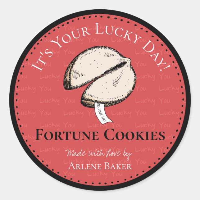 Sticker Rond Chinois fait maison Fortune Cookie Rouge do-it-you (Devant)