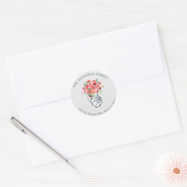 Sticker Rond Chinoiserie Black Vase Floral Adresse de retour La (Enveloppe)