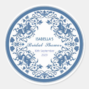 Sticker Rond Chinoiserie élégante bleue victorienne à motifs fl
