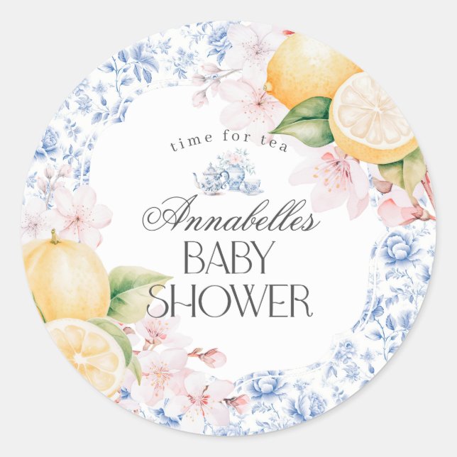 Sticker Rond Chinoiserie Lemon Tea Baby shower Invitation (Devant)