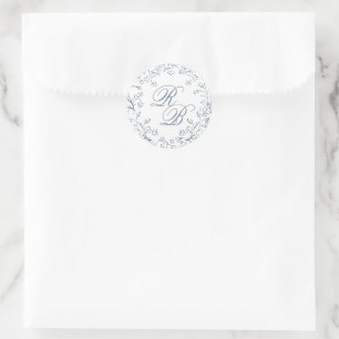 Sticker Rond Chinoiserie romantique Initiale bleue Mariage