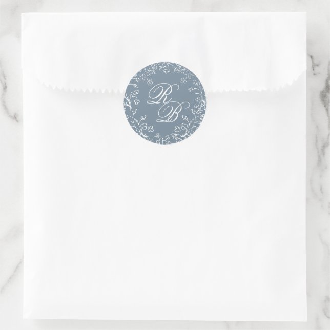 Sticker Rond Chinoiserie romantique Initiale bleue Mariage (Sac)