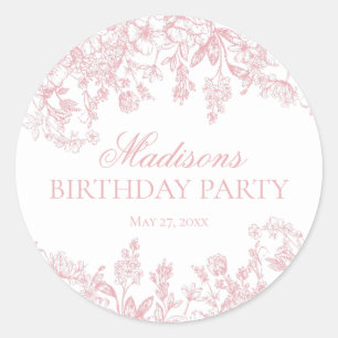 Sticker Rond Chinoiserie rose Vintage enveloppe de baptême flor