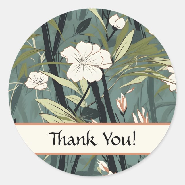 Sticker Rond Chinoiserie Thank You Tropical  Asian Soft Teal  (Devant)