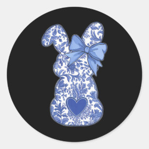 Sticker Rond Chinoiserie Toile Bleu Pâques Vintage Boho Floral