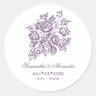 Sticker Rond Chinoiserie Victorian violet Rose Mariage