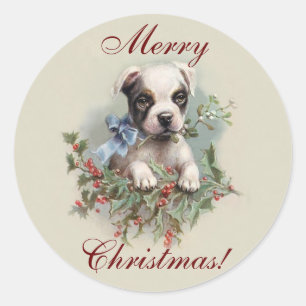 Sticker Rond Chiot de Boston Terrier - vacances mignonnes de