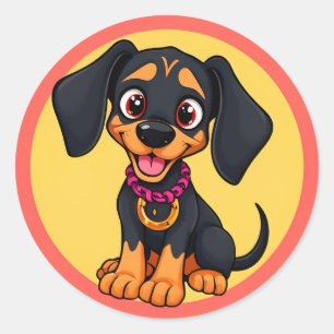 Sticker Rond Chiot de dessin animé adorable
