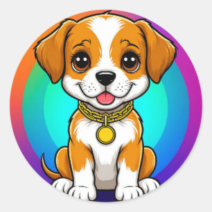 Sticker Rond Chiot de dessin animé adorable