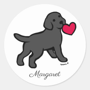 Sticker Rond Chiot et coeur Black Labrador personnalisé
