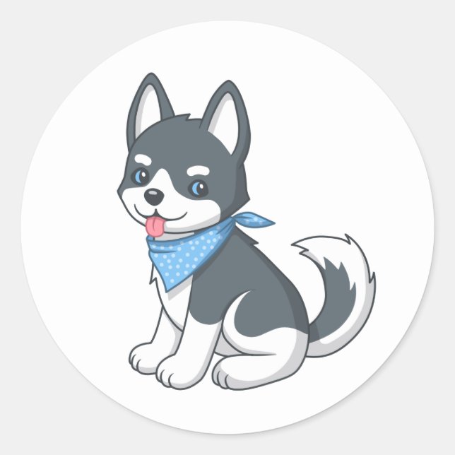 Sticker Rond Chiot Husky Mignon (Devant)