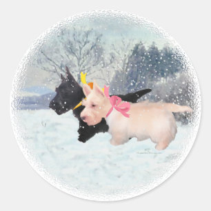 Sticker Rond Chiots écossais