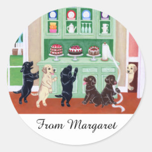 Sticker Rond Chiots Labrador Personnalisés