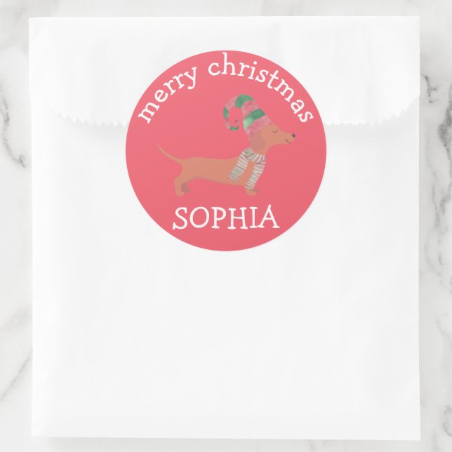 Sticker Rond Chiots mignons Dachshund amoureux des chiens Joyeu (Sac)