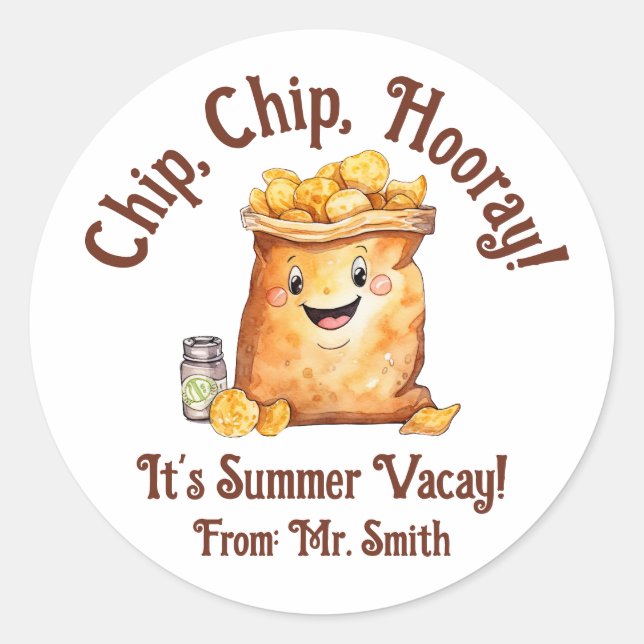 Sticker Rond Chip, Chip, Hooray ! Chips de pommes de terre, vac (Devant)