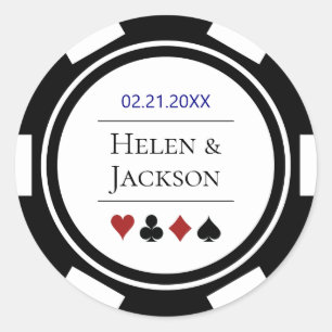 Sticker Rond Chip de poker en bleu noir blanc Las Vegas Mariage