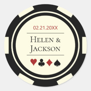 Sticker Rond Chip de poker en ivoire noir blanc Las Vegas Maria