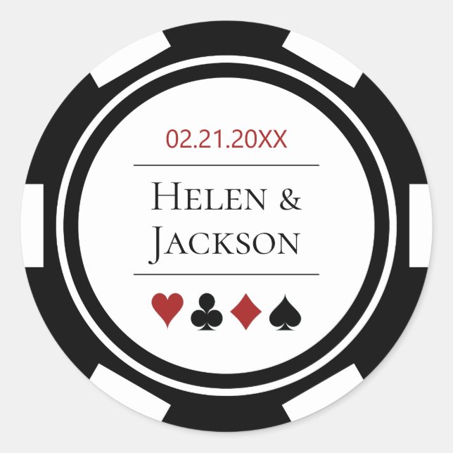 Sticker Rond Chip de poker en noir et blanc Mariage Las Vegas (Devant)