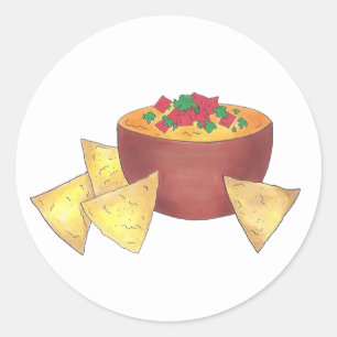 Sticker Rond Chips Chili Con Queso Blanco Nachos Fromage Dip